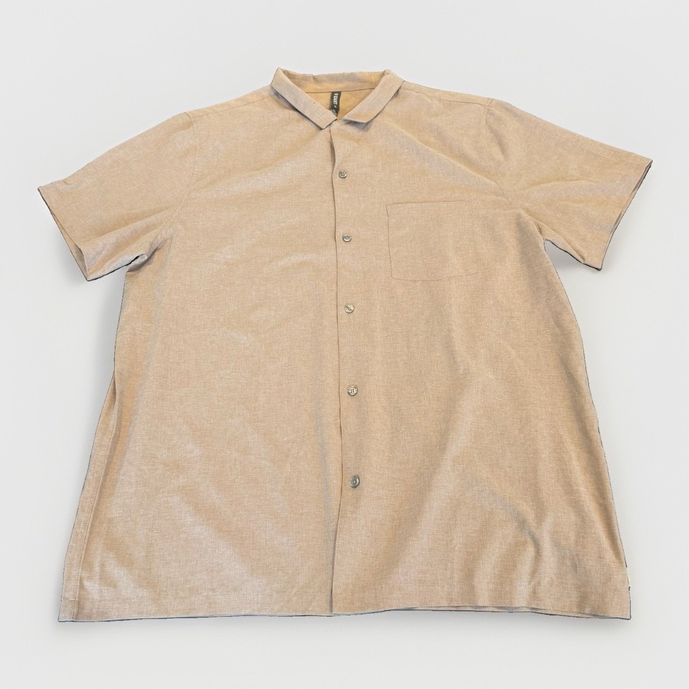 Vuori Seaport Camp Loop Collar Button Shirt Stretch XL Mens V1033 Reddish Brown